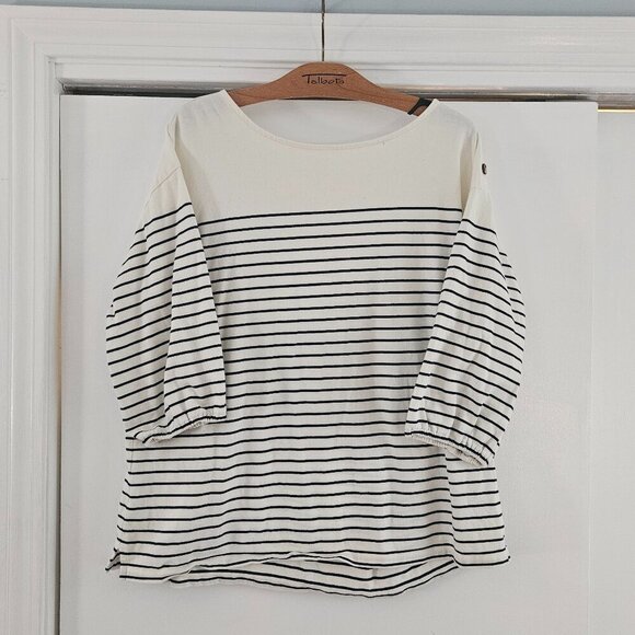Talbots Cream Black Stripe 3/4 Sleeve Button Embellishment 1X Shirt - Picture 1 of 8